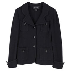 St. John Caviar Black Wool Knit Four-Pocket Blazer, Size 12