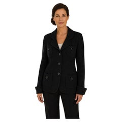 St. John Caviar Black Wool Knit Four-Pocket Blazer, Size 12