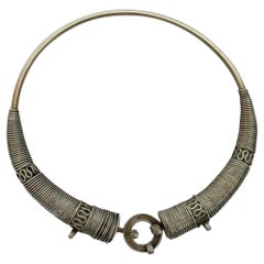 Mid-Century Indian Banjara Silver-Alloy Hansli Torque Necklace