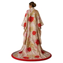 1970s Japanese Silk Wedding Uchikake Kimono with Phoenix and Peony Brocade