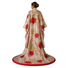 1970s Japanese Silk Wedding Uchikake Kimono with Phoenix and Peony Brocade