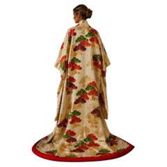 1950s Japanese Ivory Silk Uchikake Wedding Kimono with Gold Brocade Pine Motifs