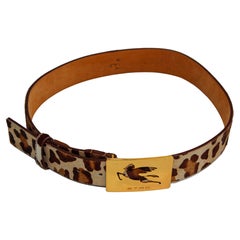 Retro ETRO Leopard-Print Leather Belt with the Iconic Pegaso Brass Buckle