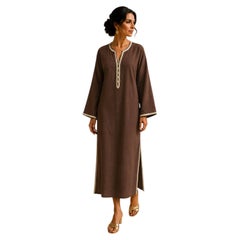 Vintage 1980s Moroccan Brown Cotton Unisex Caftan, Bohemian Moorish Djellaba
