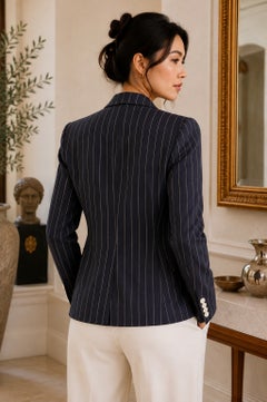 Vintage Ralph Lauren Black Pinstripe Blazer, Size 8, Linen Blend