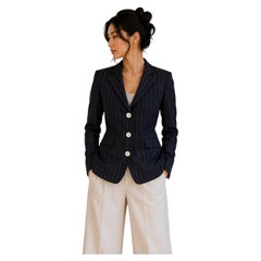 Blazer vintage de Ralph Lauren negro a rayas finas, talla 8, mezcla de lino