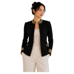 Vintage-Strickjacke im Militärstil von St. John, entworfen von Marie Gray, marineblau und gold, 1990