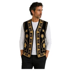Black Velvet Gold Embroidered Mirrored Turkish Hippie Vest 1970's