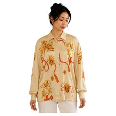 Vintage Escada 1980s Silk Shirt Blouse Cream with Gold Accents
