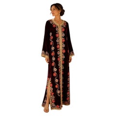 1960s Moroccan Velvet Kaftan Embroidered Vintage Bohemian Caftan