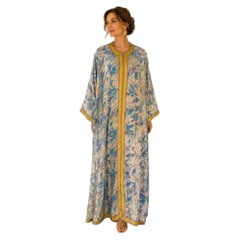 1960s Moroccan Turquoise Silk Caftan Set with Gold Floral Overlay