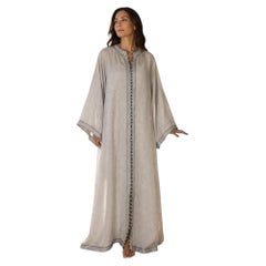 Vintage Moroccan Silver Florentine Brocade Caftan, Handcrafted Maxi Kaftan, 1970