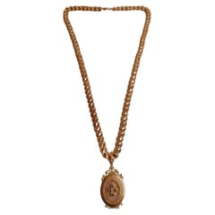 Georgian Long Chain 18K Gold Necklace with French Medallion