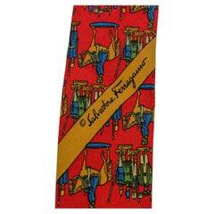 Vintage Salvatore Ferragamo Silk Tie Red Gold Blue Victorian Soldiers