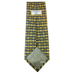 Valentino Vintage 1990s Gold Blue Silk Twill Necktie Handmade in Italy