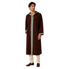 Cashmere Brown and Turquoise Moroccan Caftan Coat 1980s