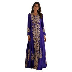 Kashmiri Purple Dupioni Silk Anarkali Gown with Gold Zari Hand Embroidery, India