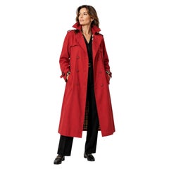 BURBERRY'S London Cherry Red Nova Plaid Trench Cotton Double Breasted 1980s