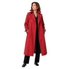BURBERRY'S London Cherry Red Nova Plaid Trench Cotton Double Breasted 1980s