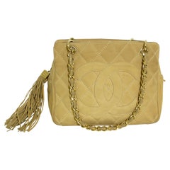 Chanel Vintage 2004-2005 Camel Suede Quilted Tote Bag with Tassel