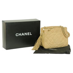 Chanel Vintage 2004-2005 Camel Suede Quilted Tote Bag with Tassel
