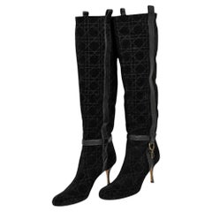 Christian Dior Cannage Pattern Black Suede Knee Boots Size EU 39