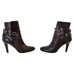 Ralph Lauren Ankle Boots Brown Calfskin RL Purple Collection Sz 9 US