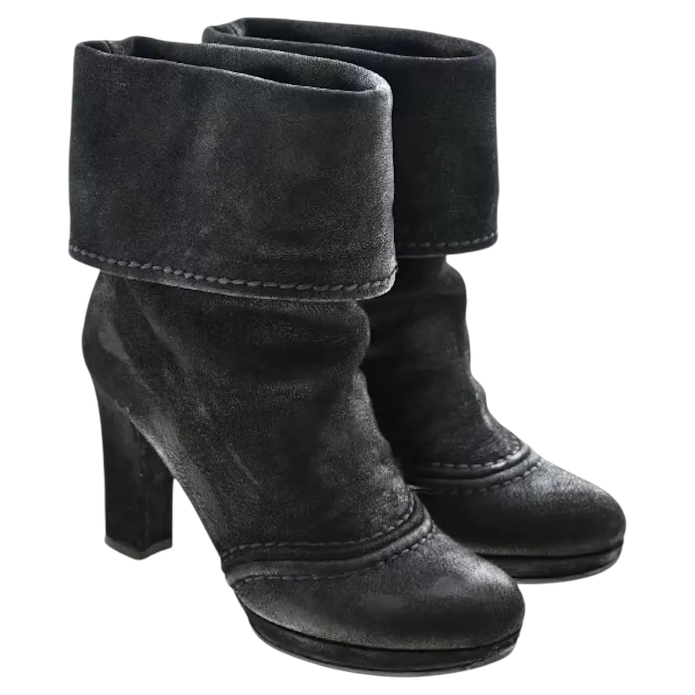 Prada Black Suede Leather Ankle Boots Size EU 37 Italy