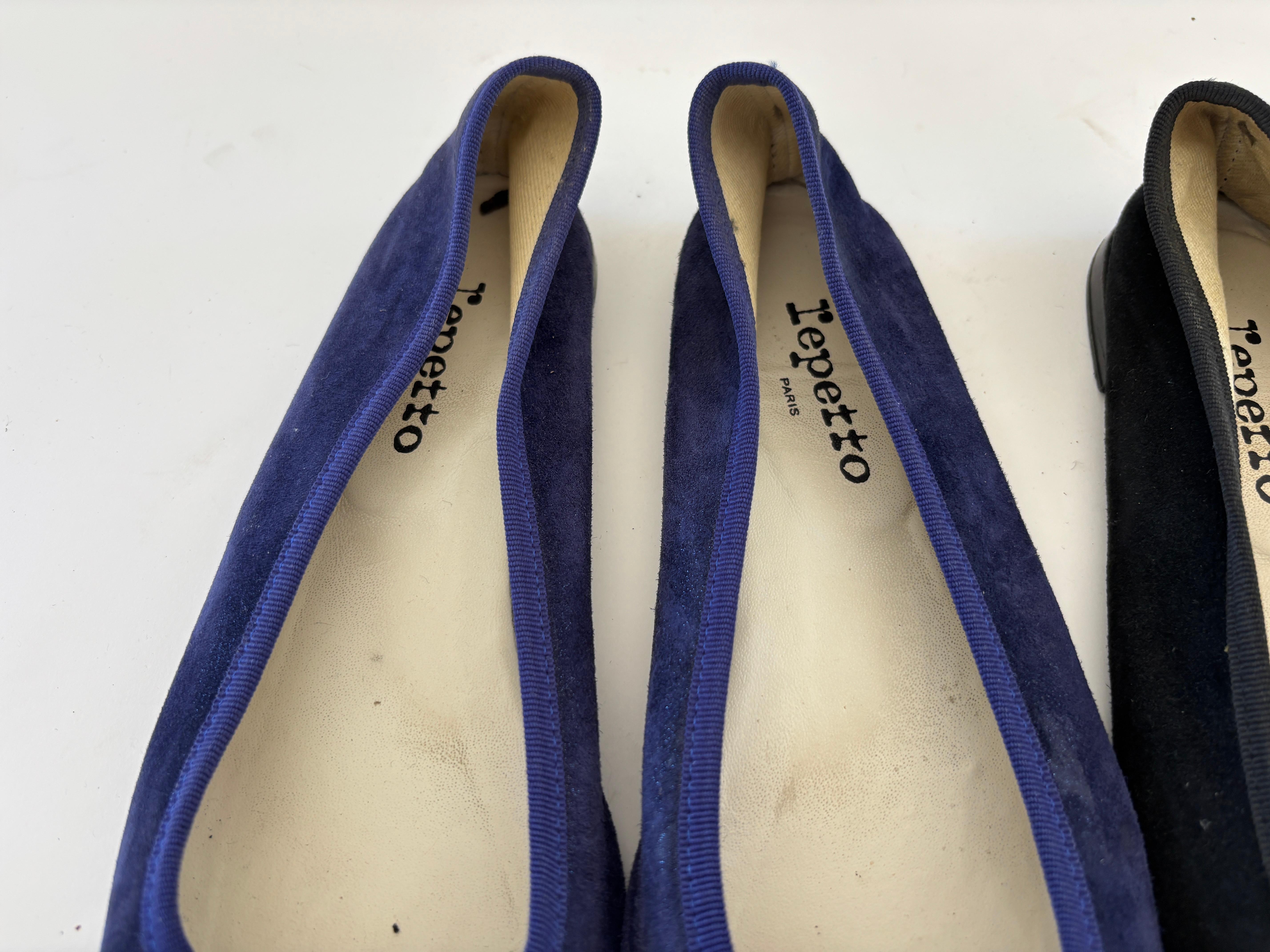 Noir Repetto Ballerines en daim bleu marine et noir 2 paires en vente