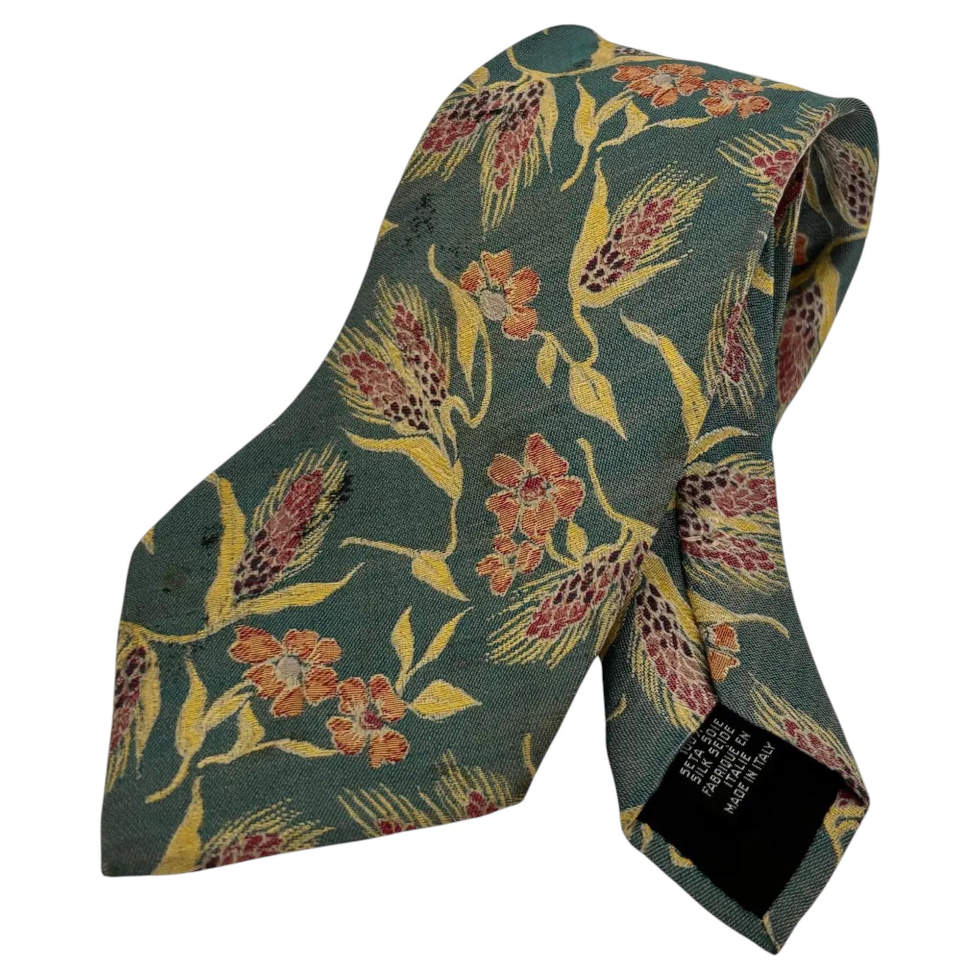 Hugo Boss Green Floral Silk Tie Circa 2000s Handmade in Italy For Sale
