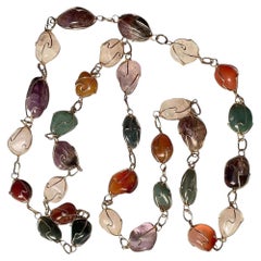 Vintage 1960s–70s Semi-Precious Stone Necklace Silver Wire Cage Design