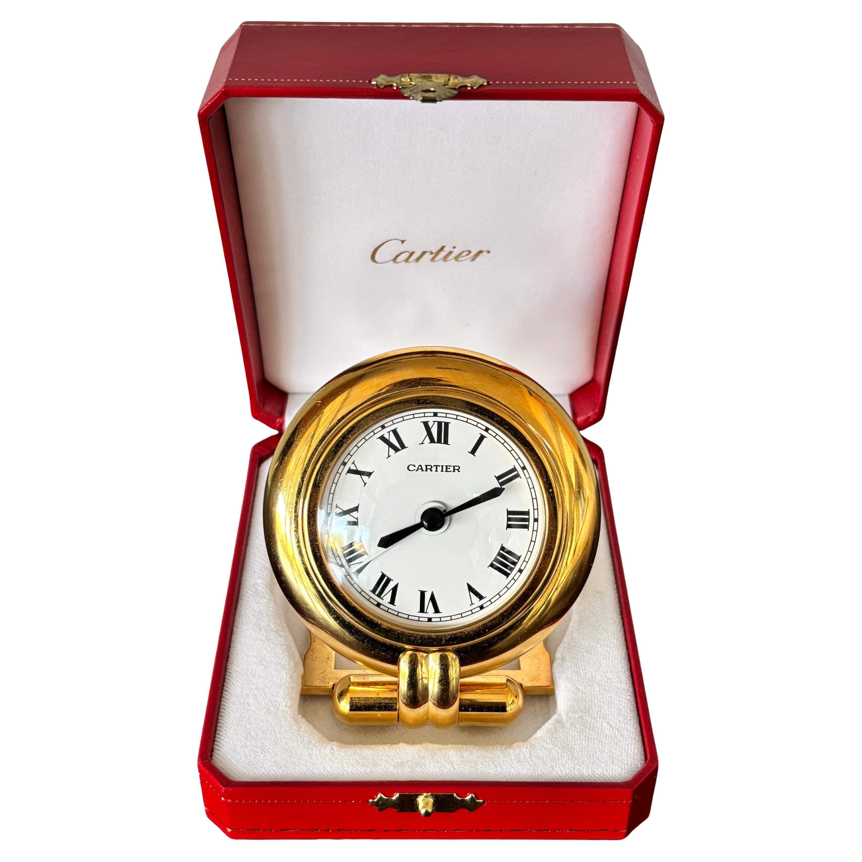 Cartier Colisee Art Deco Travel Desk Clock 24-Karat Gold-Plated
