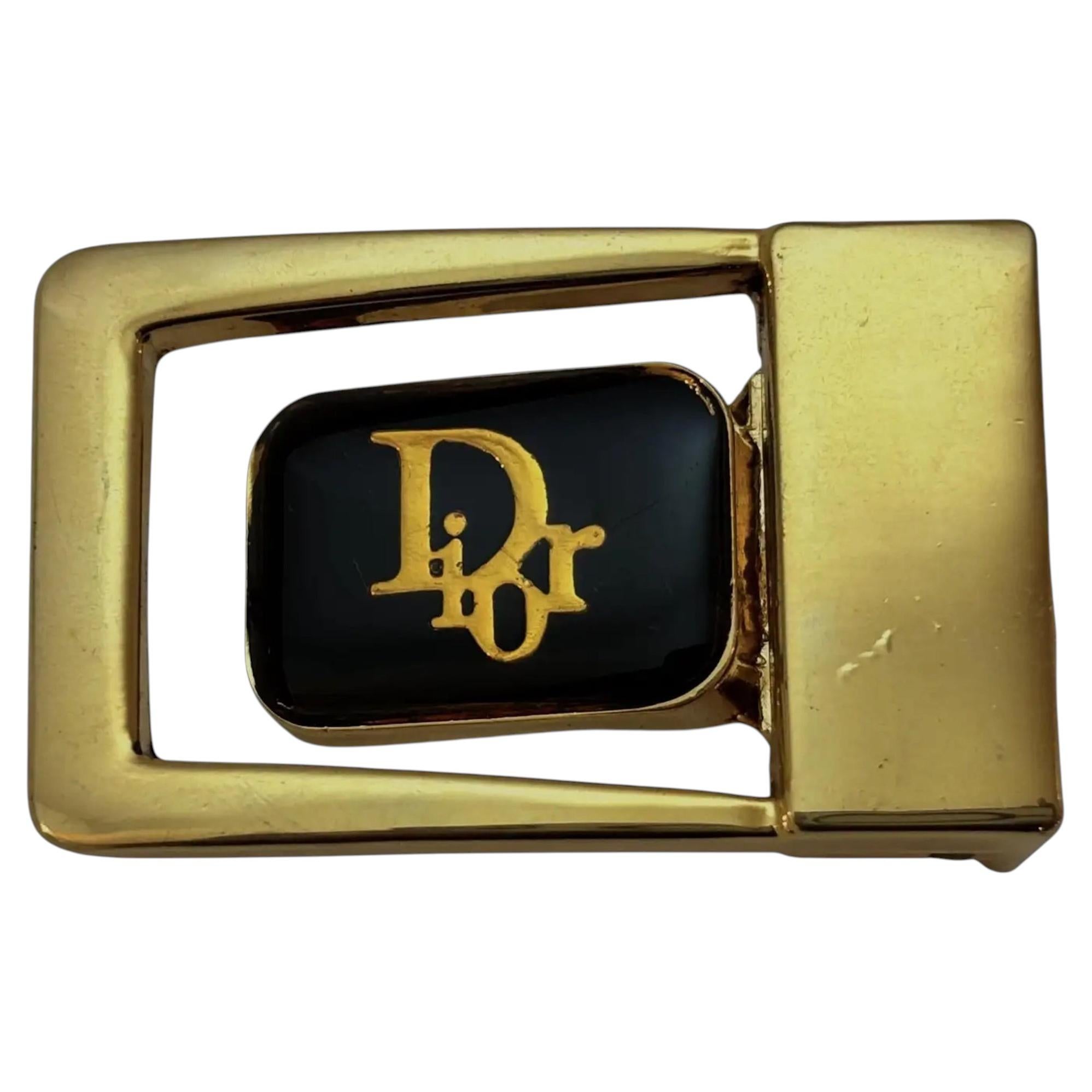 Christian Dior Vintage Black Enamel and Gold Toned Belt Buckle Circa 1980s