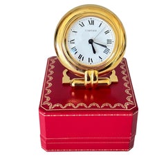 Cartier Colisee Art Deco 24K Gold-Plated Travel Desk Clock, 1990s