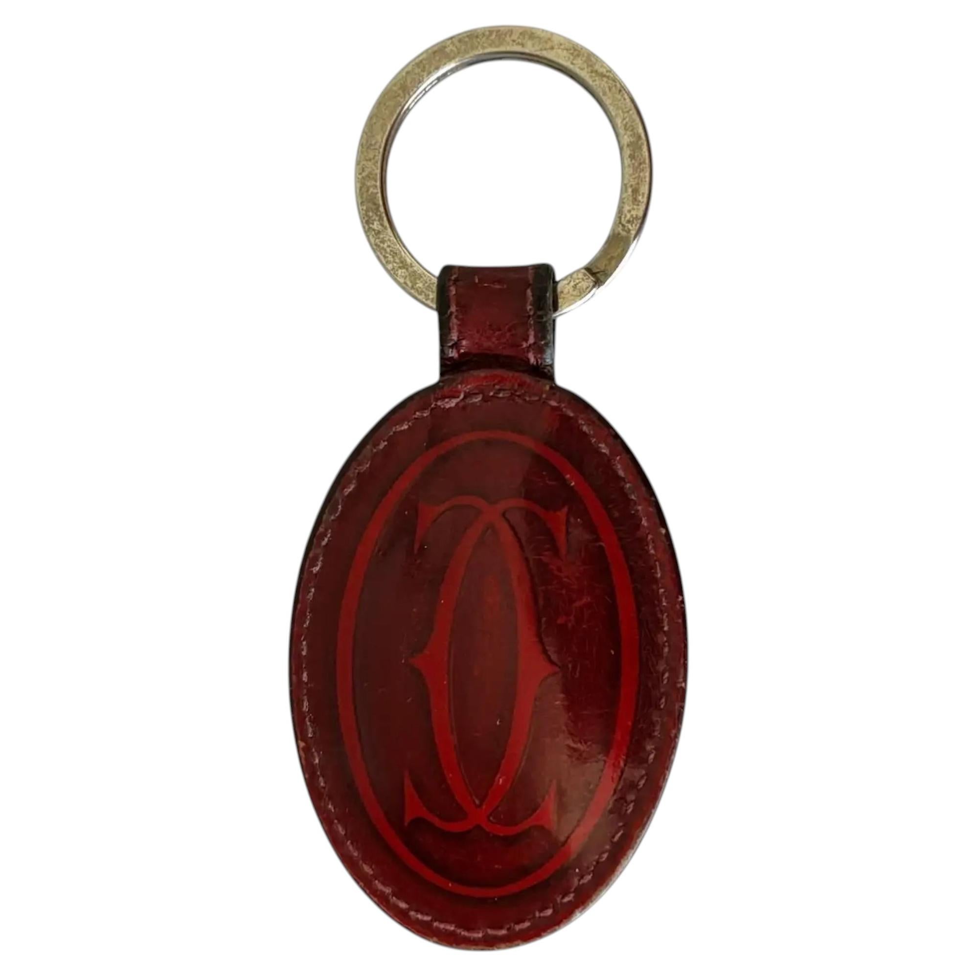Vintage Must de Cartier Burgundy Leather Double-C Key Ring, circa 1980s