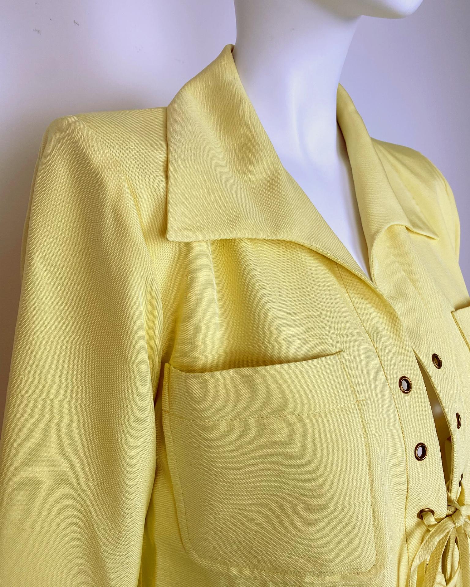 Beige Yves Saint Laurent Safari Abito a tunica in seta anni '80 in vendita