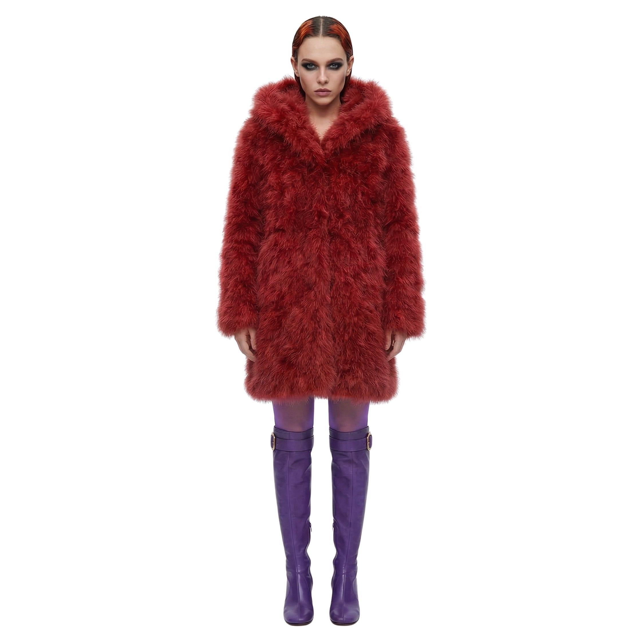 SONIA Rykiel Manteau en plumes d
émeu corail avec capuche