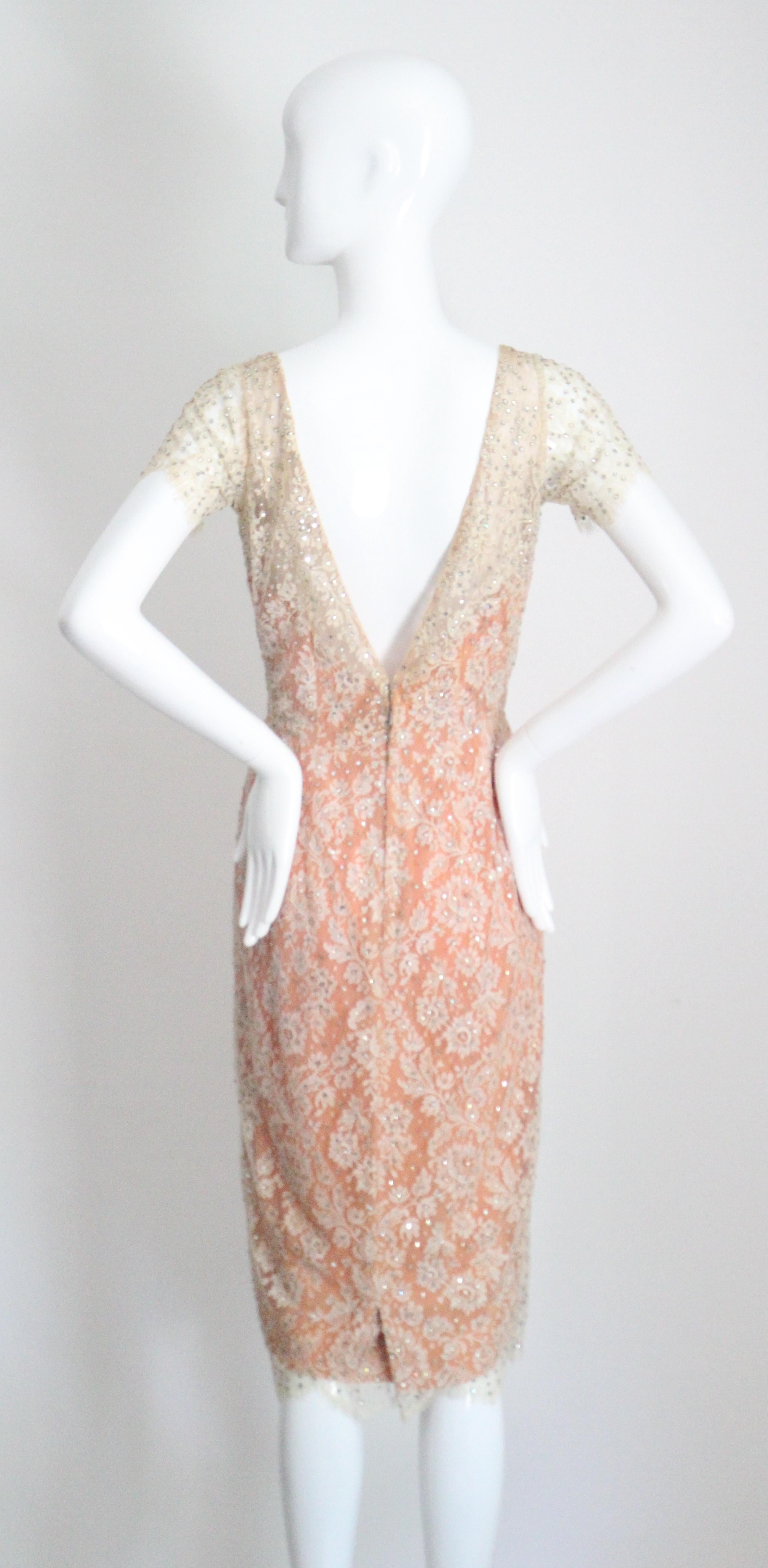 Vintage 1950er Howard Greer Kleid mit Spitze und Strassverzierung, UK 8 US 4 im Angebot 7