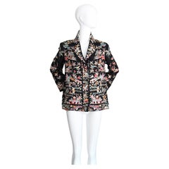 Vintage 1920's black silk floral embroidered jacket canton embroidery UK 10-14
