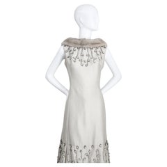 Vintage 1960's silver silk rhinestone Lillie Rubin winter cocktail dress UK 12