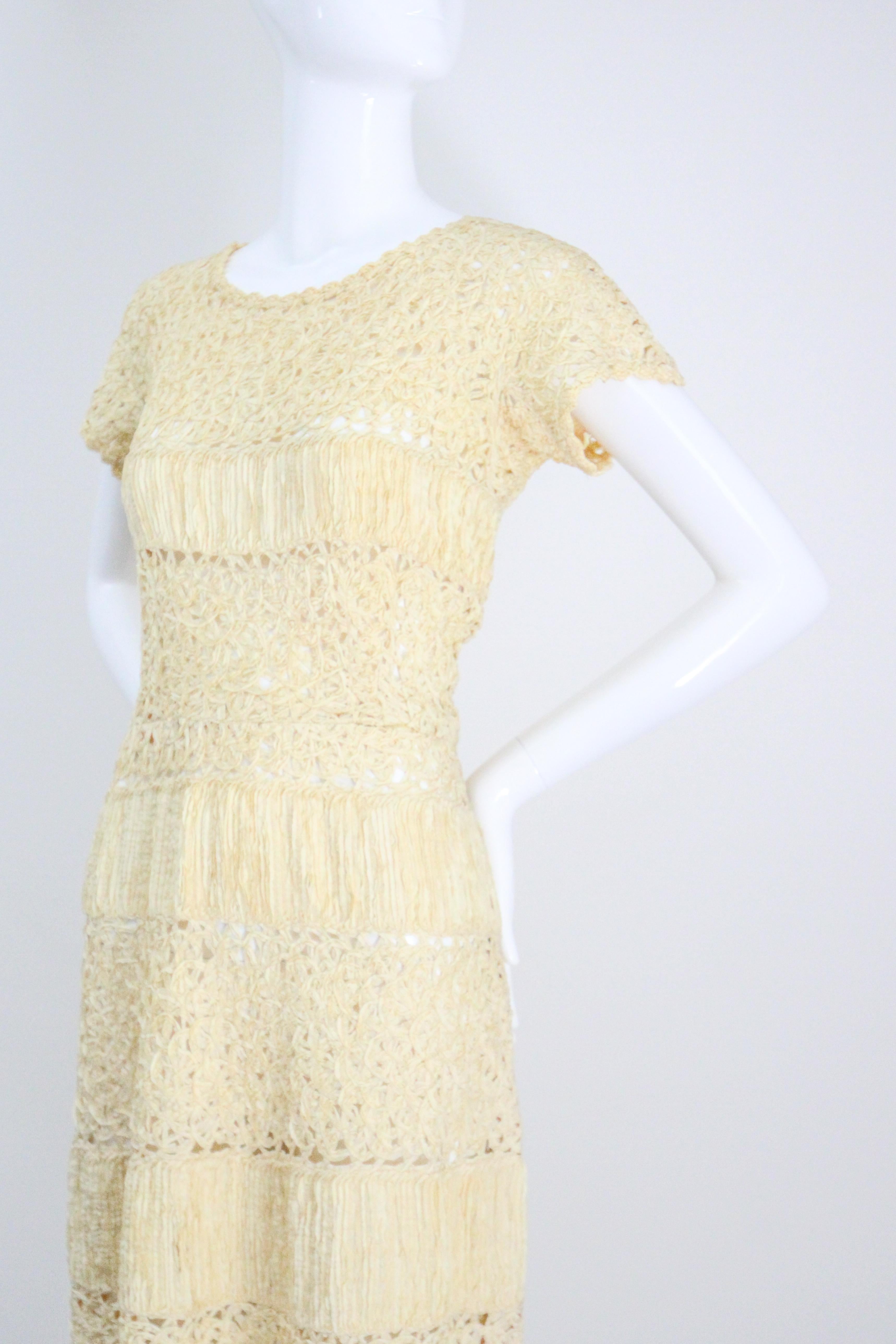 Robe vintage tissée à rubans jaunes crème beurre des années 1950 GB 12 US 8 en vente 4