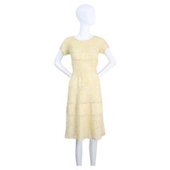 Robe vintage tissée à rubans jaunes crème beurre des années 1950 GB 12 US 8
