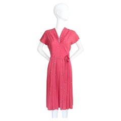 Vintage 1940's pink silk rhinestone embellished dress 1940's cocktail UK 10 US 6