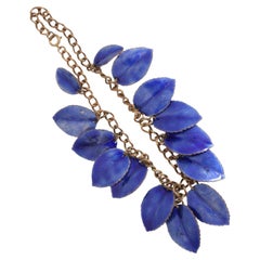Vintage 1940's Email and Copper Lapis Blue Leaf Necklace Collier à breloques