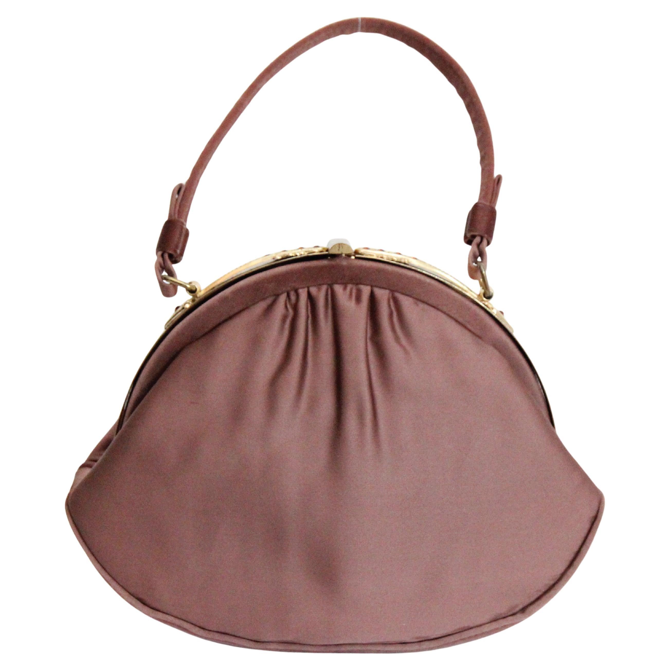 Vintage 1950's Mauve Satin Strass Abendtasche Cocktailtasche 1950s Geldbörse im Angebot