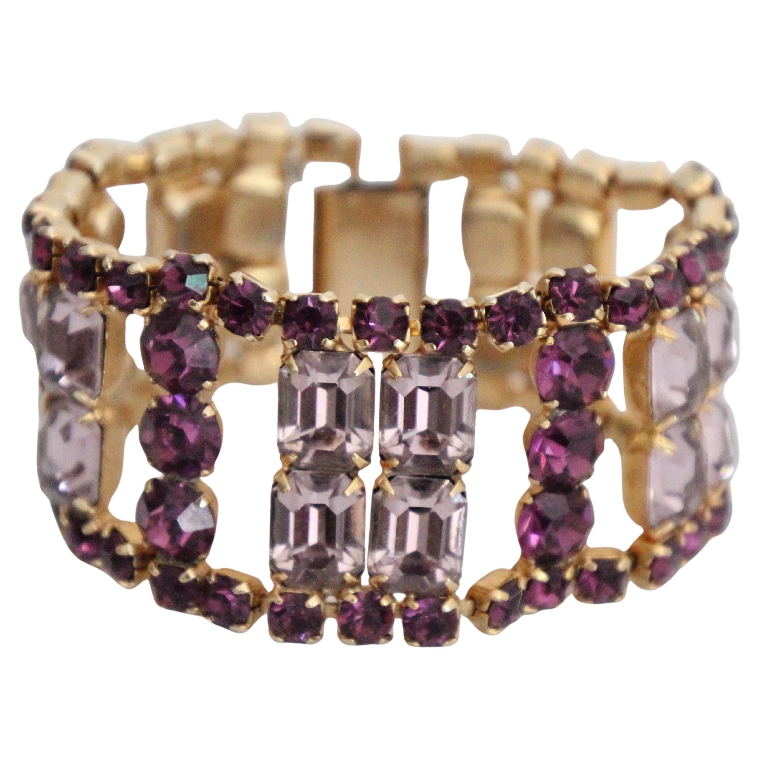 Brazalete vintage de brillantes de los años 50 Brazalete de diamantes de color amatista lila