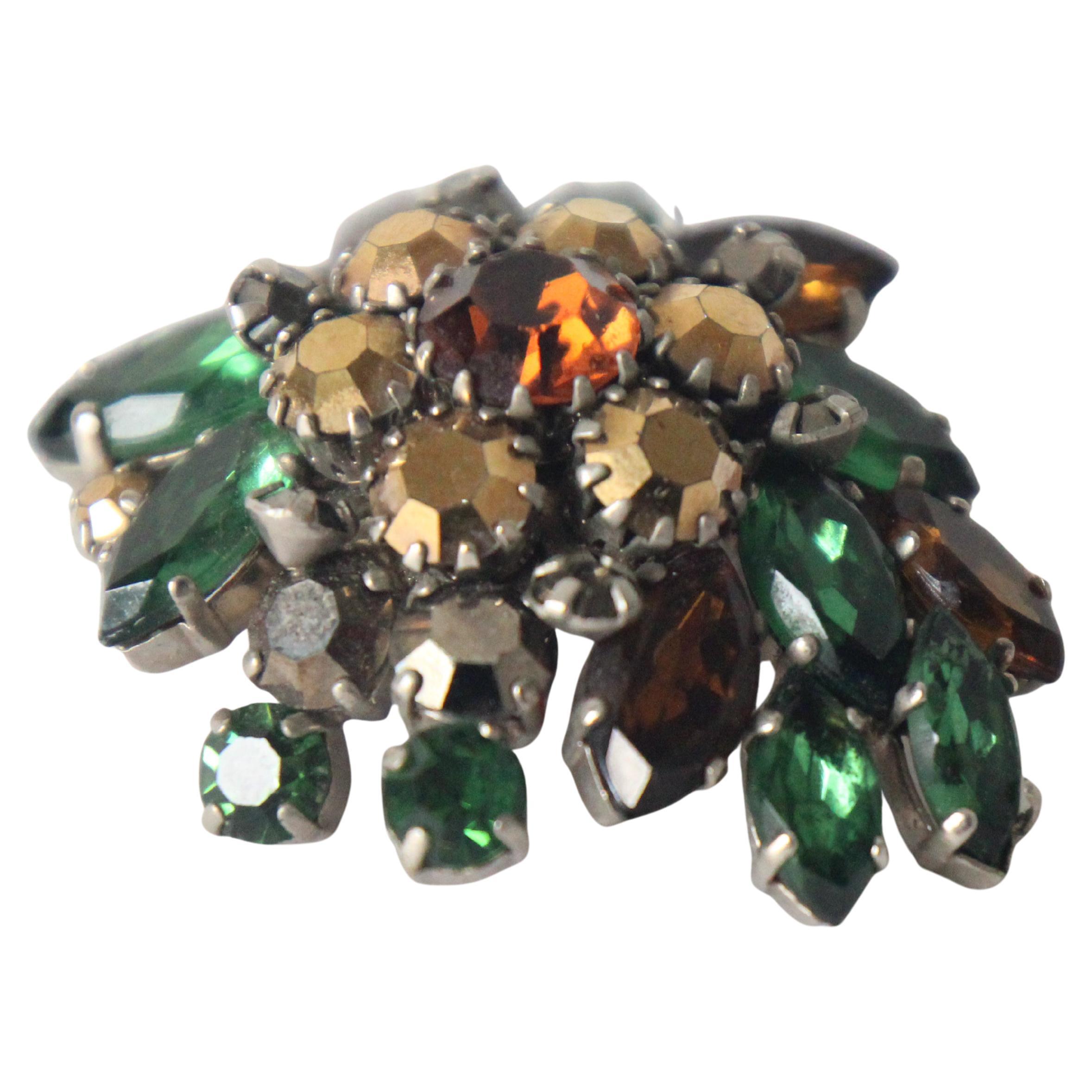 Alfiler de solapa con broche de bronce y broche verde de los años 50 Vintage