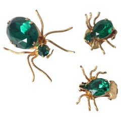 Vintage 1940's Insect Jewellery Set insect rhinestone clip on earrings brooch