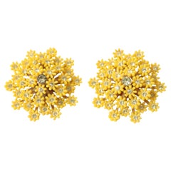 Vintage 1960's Yellow daisy and rhinestone clip on earrings 1960s jewellery