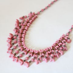 Vintage 1940s pink glass bead and chain tulip necklace